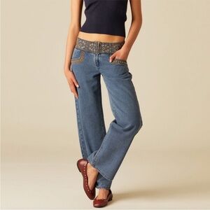NICOLI Straight Leg Blue Jeans with Gold Accents